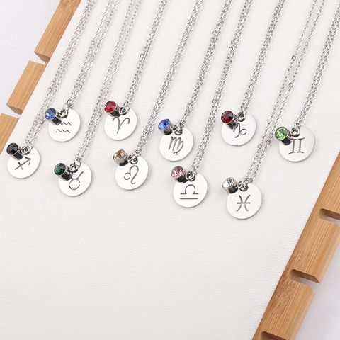 Collana Pietra Nativa Zodiaco Ciondolo Acciaio Inossidabile 304 Dodici Costellazioni Gioielli Lucidati Regalo Donne Uomini