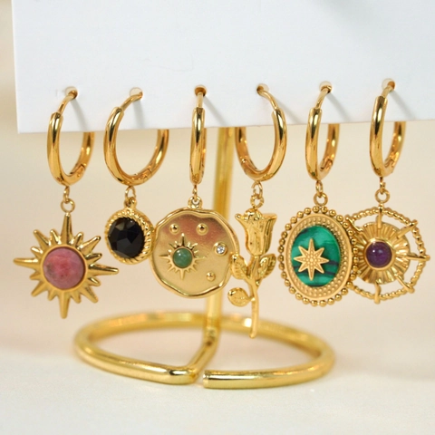 Orecchini a Cerchio in Acciaio Inossidabile Oro Donna Stella Marina Conchiglia Cuore Malocchio Strass Perla Pendenti