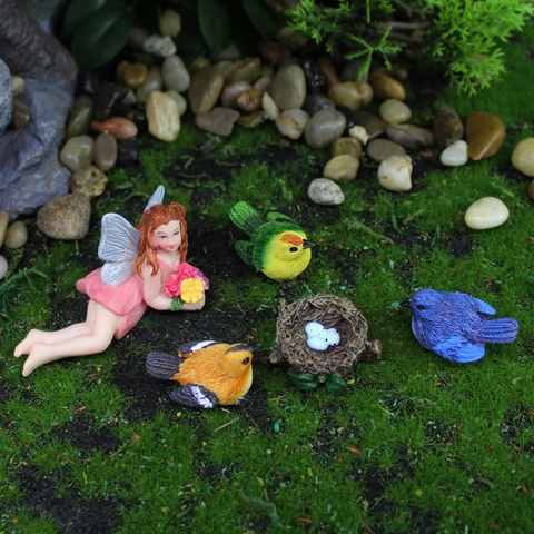 Blumenfee Miniatur Figuren Vogelnest Harz Bunte Gartendeko Feengarten Mikro Landschaft Ornament Dekoration Handwerk