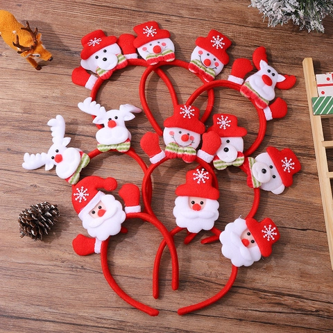 Diademas De Navidad Peluche Dibujos Animados Papá Noel Muñeco De Nieve Cuernos De Reno Decoración De Fiesta Para Niños Adultos
