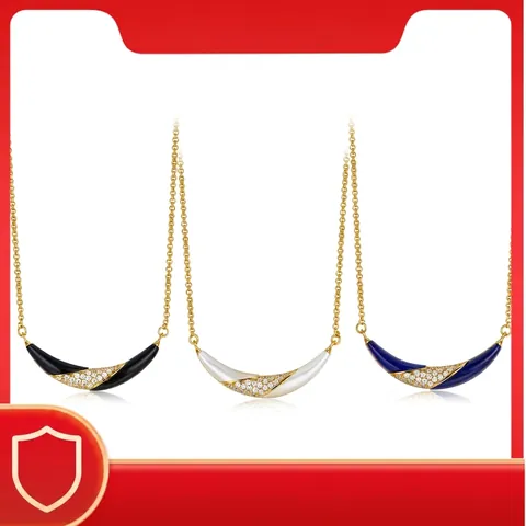 Collana Pendente Mezzaluna Sorriso Argento Sterling 925 Placcato Oro 18K Lapislazzuli Madreperla Bianca