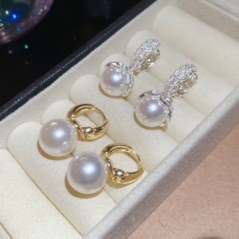 Französische Vintage Künstliche Perlenohrringe Für Damen Elegante Runde Legierung Scharnier Reifen Mit 925 Sterling Silber Ohrstecker