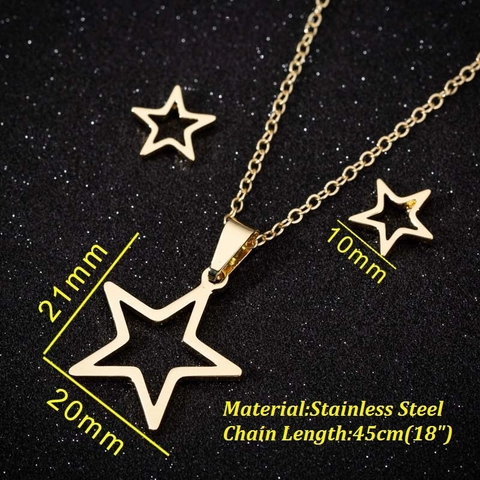 Stainless Steel Star Moon Heart Pendant Necklace And Stud Earrings For Women Minimalist Chic Jewelry Accessories