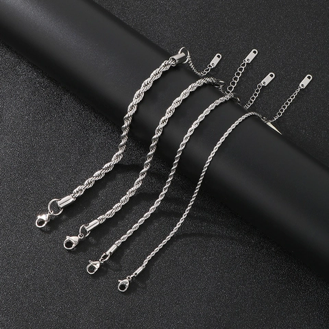 Juego De Joyas De Collar Y Pulsera De Cadena De Cuerda De Acero Inoxidable Ajustable Hip Hop Punk Para Hombres Mujeres