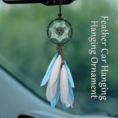 Dreamcatcher Car Hanging Ornament With Feather Alloy Deer Head And Crystal Stones Rearview Mirror Bohemian Decor