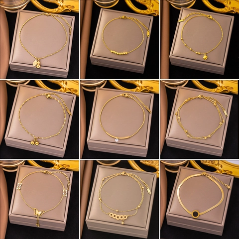 Titanium Steel Anklet For Women Gold Plated Heart Butterfly Shell Pendant Foot Chain Adjustable Non Fading Summer Beach Jewelry