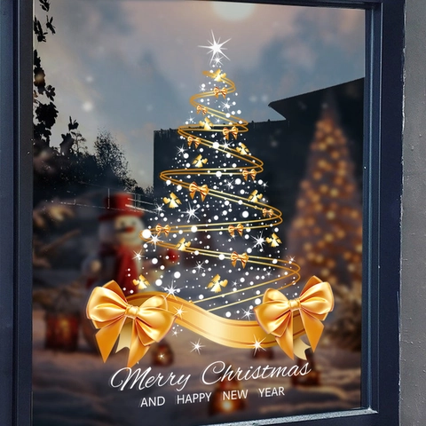 Christmas Window Stickers Static Cling PVC Xmas Tree Snowflake Decals For Glass Storefront Home Holiday Decor UV Print