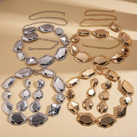 Collar Y Cadena De Cintura De Metal Geométrico Irregular Joyería Con Poste De Plata Estilo Punk Para Mujeres