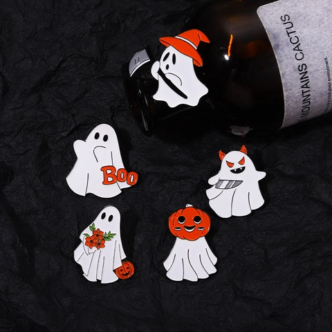 Pin De Esmalte De Halloween Lindo Fantasma Calabaza Esqueleto Broche De Aleación De Zinc Para Mochila Ropa Accesorios Insignia