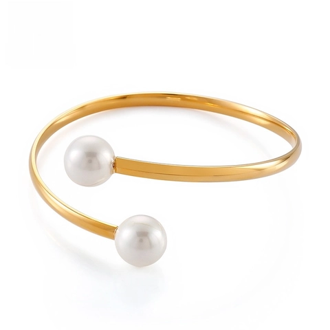 Minimalistisches Edelstahl Armreif Mit Doppelperlen Für Frauen Eleganter Verstellbarer Armreif
