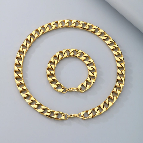 Collar Y Pulsera De Cadena De Eslabones Cubanos Para Hombre Acero Inoxidable Pulido Estilo Hip Hop Accesorio