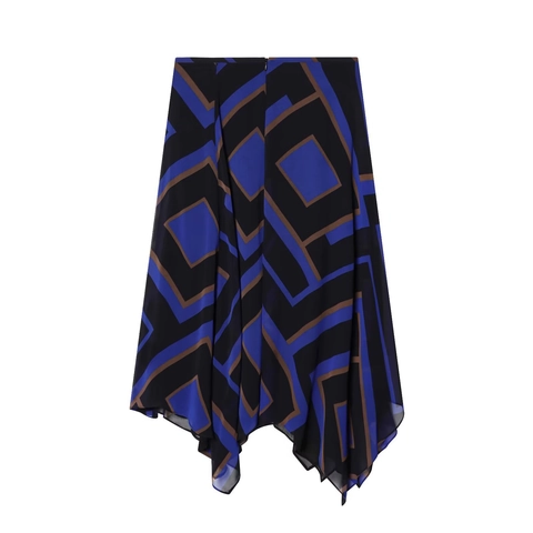 Geometrischer Druck Chiffon Midi Rock Damen Hohe Taille Asymmetrischer Unregelmäßiger Saum Mode Streetwear