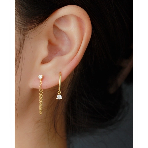 925 Sterling Silver Chain Stud Earrings With Zircon Tassel Drop French Minimalist Jewelry For Women