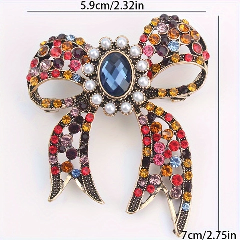 Spilla a Fiocco in Lega Vintage Grande Strass Spilla Colorata Con Perla Artificiale per Gioielli da Cappotto da Donna