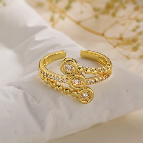 Geometrischer Offener Ring Kupfer Vergoldet Zirkonia Verstellbar Mode Schmuck Für Damen Minimalistisches Design