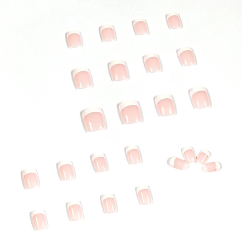 Unghie Finte French Tip Corte Quadrate Minimaliste Rosa Nude Bianco Unghie Artificiali Lucide Rimovibili In Resina