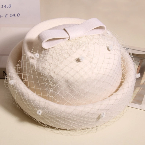 Französischer Vintage Wollhut Pillbox Mit Netzschleier Schleife Eleganter Hochzeitsparty Kopfschmuck Für Damen