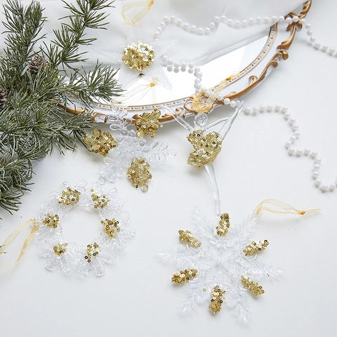 Decorazioni Natalizie Da Appendere Acrilico Trasparente Paillettes Oro Fiocco Di Neve Cervo Ballerina Albero Arredo