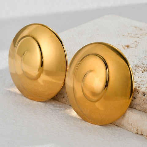 Pendientes Geométricos Acero Inoxidable Redondos Cuadrados Martillados Textura Vintage Color Oro Moda Joyería Para Mujeres