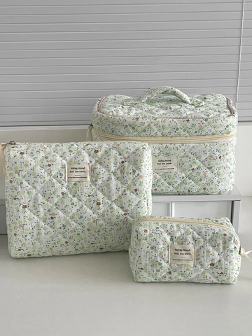 Borsa Cosmetica In Velluto A Coste Trapuntato Con Motivo Floreale Organizer Per Trucco Da Viaggio Pochette Stile Pastorale