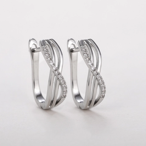 Orecchini a Cerchio Infiniti Intrecciati Geometrici Minimalisti Da Donna In Rame Con Zirconi Moda Stile OL Gioielli Argento