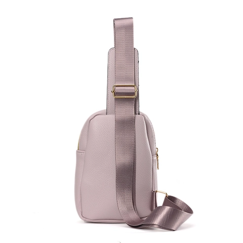 Women Chest Bag PU Leather Litchi Texture Gold Rivet V Pattern Crossbody Bag Adjustable Wide Strap Street Fashion