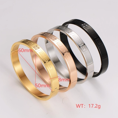 Stainless Steel Bangle Bracelet With Meander Pattern And Rhinestones Polished Trendy Geometric Jewelry For Women Men