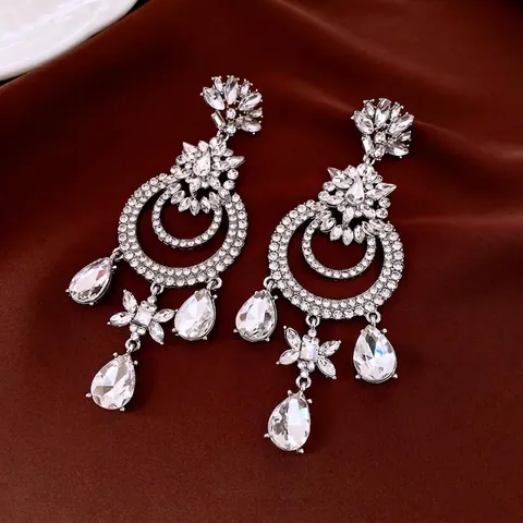 Vintage Palast Stil Hängeohrringe Legierung Strass Mit 925 Sterling Silber Ohrstecker Hohl Runde Anhänger Schmuck