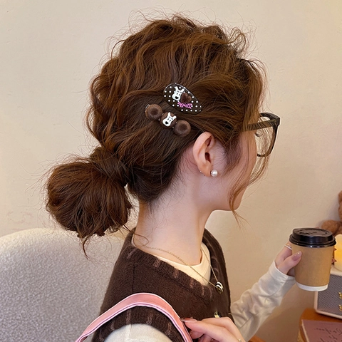 Pinces À Cheveux Chiot Velours Pois Pompon Bec De Canard Style Coréen Accessoires Cheveux Mignons Femmes Filles