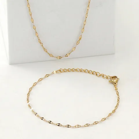 Collier Et Bracelet Acier Inoxydable Plaqué Or 18K Chaîne Lèvres Minimaliste Design Petite Foule Chaîne Clavicule Bijoux