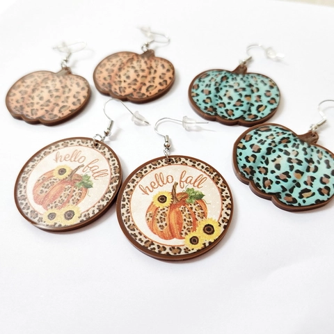 Pendientes Colgantes De Calabaza Con Estampado De Leopardo Acrílico Girasol Hello Fall Cosecha Acción De Gracias
