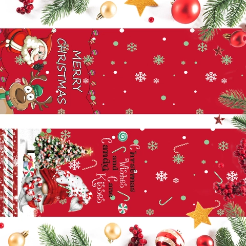 Red Christmas Table Runner 178cm Fleece Fabric Santa Reindeer Gnome Pattern Festive Xmas Party Dining Table Decoration