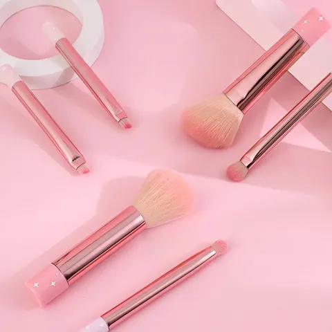 Rosa Make-up Pinsel Weiche Synthetikfaserborsten Aluminiumrohr Tragbare Kosmetik Beauty Tools Stern Herz Muster