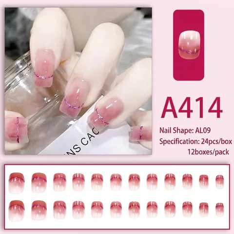 Press On Nägel Rosa Farbverlauf Blush Smudge Glitzer Linien Abnehmbare Künstliche Falsche Nagelspitzen Für Frauen