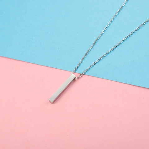 Collar con Colgante de Barra 3D de Acero Inoxidable Minimalista Pulido Espejo Cadena de Columna Geométrica Para Mujer Hombre