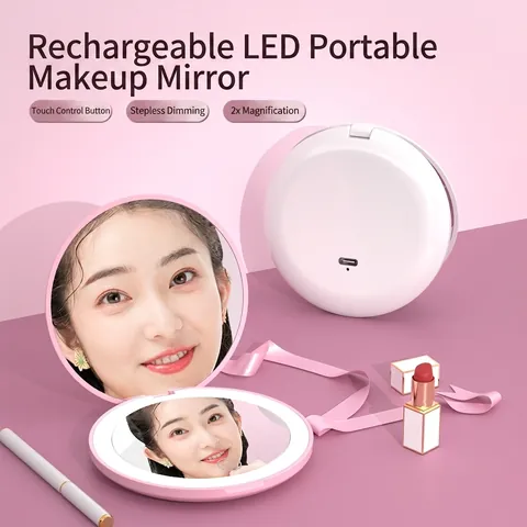 Specchio Da Trucco LED Portatile Pieghevole Ricaricabile Doppia Faccia Ingranditore Specchio Da Tasca Tondo