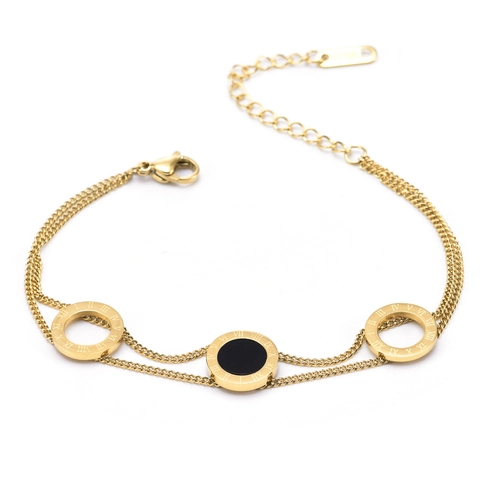 Layered Bracelet Stainless Steel 18K Gold Plated Roman Numeral Rings Black Shell Minimalist Luxury Jewelry Women