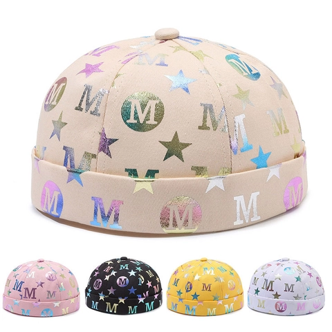 Unisex Cotton Iridescent Letter M Star Docker Hat Brimless Adjustable Streetwear Hip Hop Trendy Skullcap For Men Women
