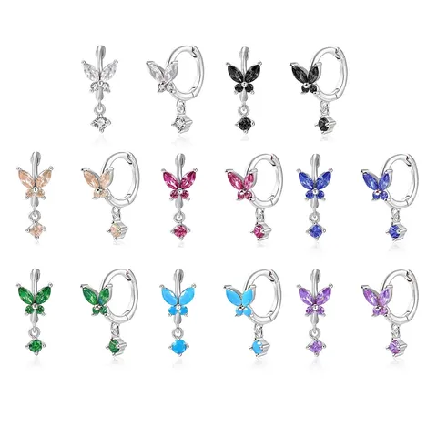 925 Sterling Silver Butterfly Stud Earrings For Women Shiny Rhinestone Inlaid Animal Shape Fashion Piercing Jewelry Accessory