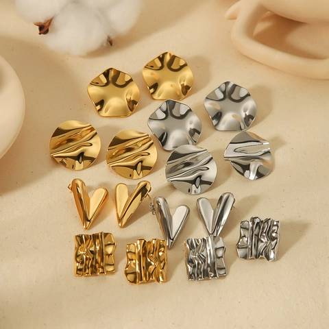 Unregelmäßige Geometrische Edelstahl-Ohrstecker Für Damen Strukturierte Flüssigmetall-Textur Vergoldet Hochwertiger Schmuck