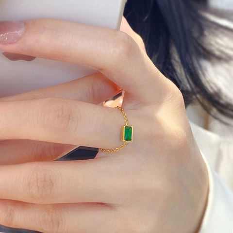 Vintage Rectangle Zircon Chain Ring Stainless Steel Adjustable Heart Pendant Minimalist Jewelry For Women