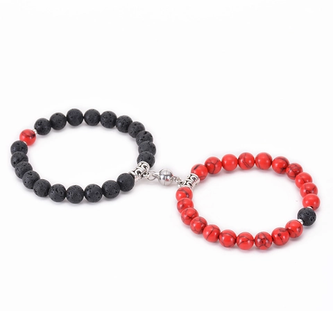 Natürliche Vulkanstein Magnetische Armbänder Für Paare Türkis Achat Landkartenstein Schwerkraft Attraktion Elastischer Schmuck