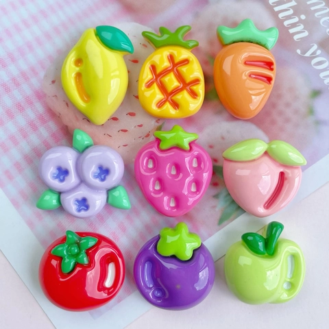 Resin Fruit Vegetable Flatback Charms Glossy Cartoon DIY Accessories For Phone Case Decoration Hairpin Supplies Mix