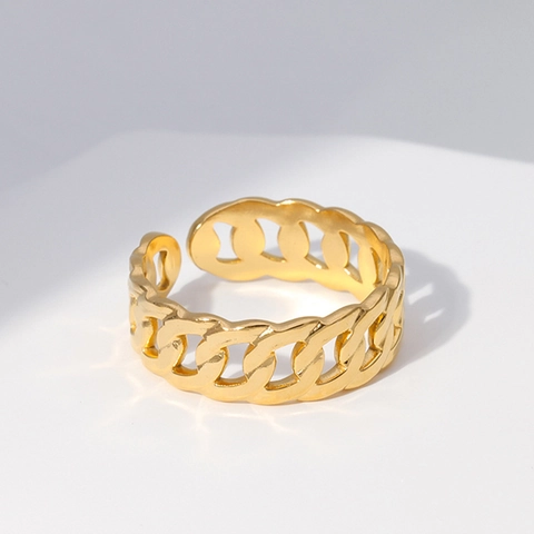 Anillo De Cadena De Acero Inoxidable Cuban Link Abierto Ajustable Joyería Estilo Punk Minimalista Hombre Mujer