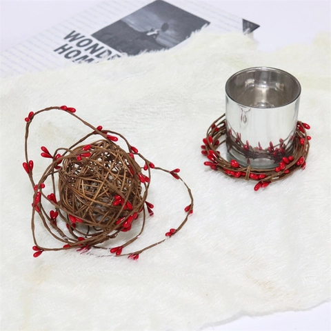 Artificial Red Berry Garland Simulation Vine Stone Powder Berries Iron Wire Stem For Christmas Wreath DIY Decor Rustic Style