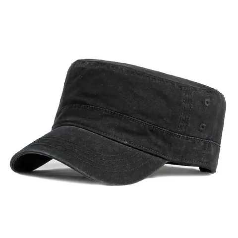 Vintage Washed Cotton Cadet Cap Flat Top Military Style Breathable Adjustable Sun Hat For Men Unisex