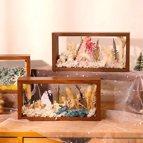 Shadow Box Frame Double Sided Transparent Hollow MDF Wood For Dried Flowers Specimen Desktop Display Home Decor