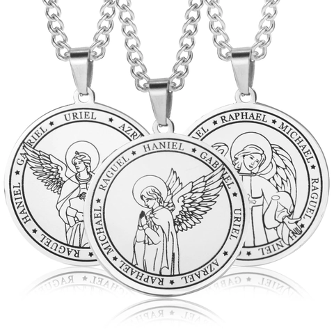 Collana Pendente Sigillo Dei Sette Arcangeli In Acciaio Inossidabile 304 Medaglia Rotonda Religiosa Gioielli Amuleto