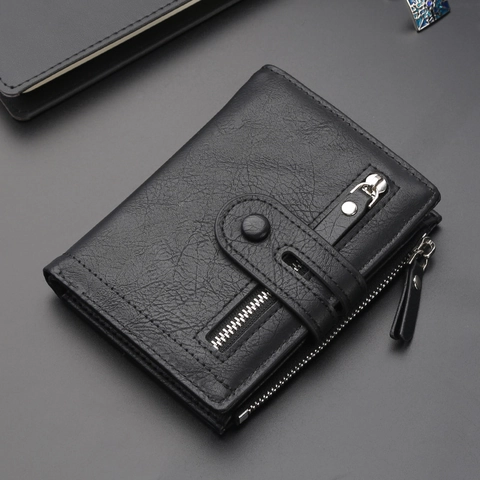 Portafoglio Bifold Da Uomo Pelle PU Business Casual Corto Con Molteplici Slot Per Carte Tasche Con Cerniera Bottone