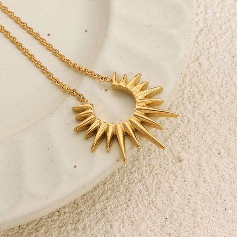 Collana Con Pendente Sunburst Acciaio Al Titanio Forma Geometrica Radiante Gioielli Minimalisti Per Donna
